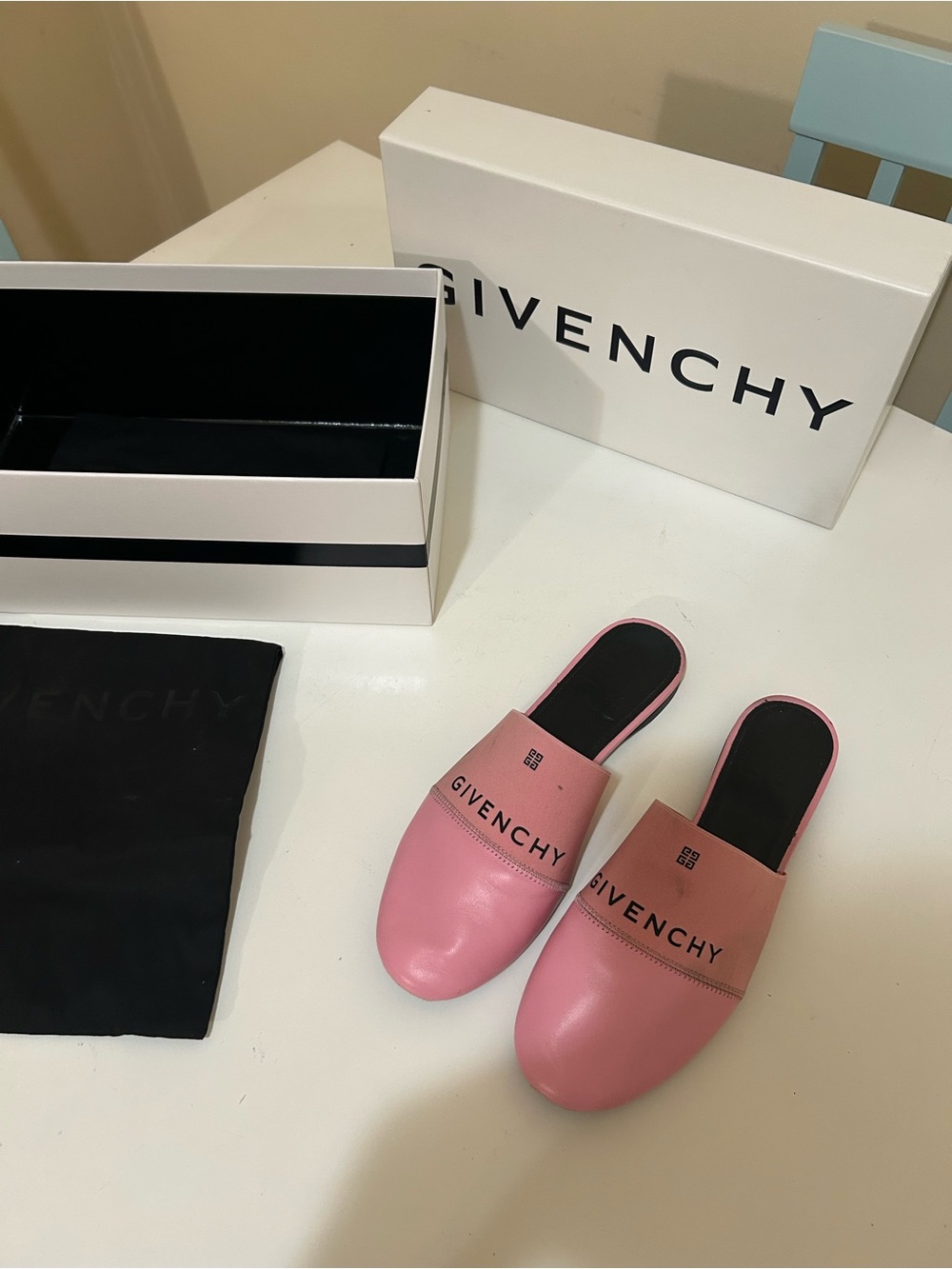 Givenchy Pink Leather Logo Slip-On Mules